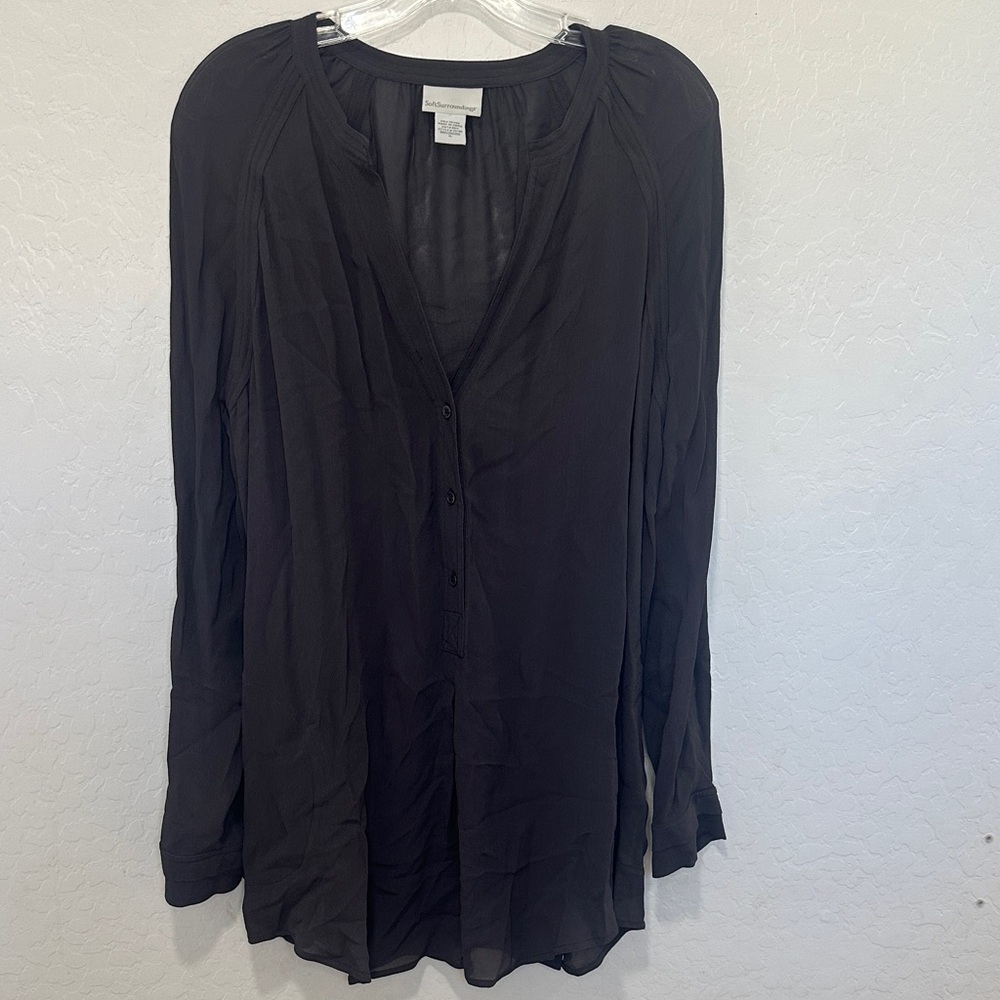 Soft Surroundings Black V-Neck Blouse Womens XL‎ 100% viscose career long sleeve